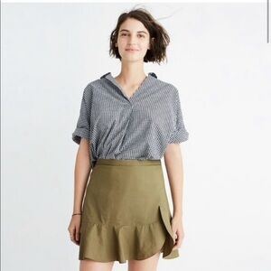 Madewell Size 4 Ruffle Wrap Mini Skirt Olive Green